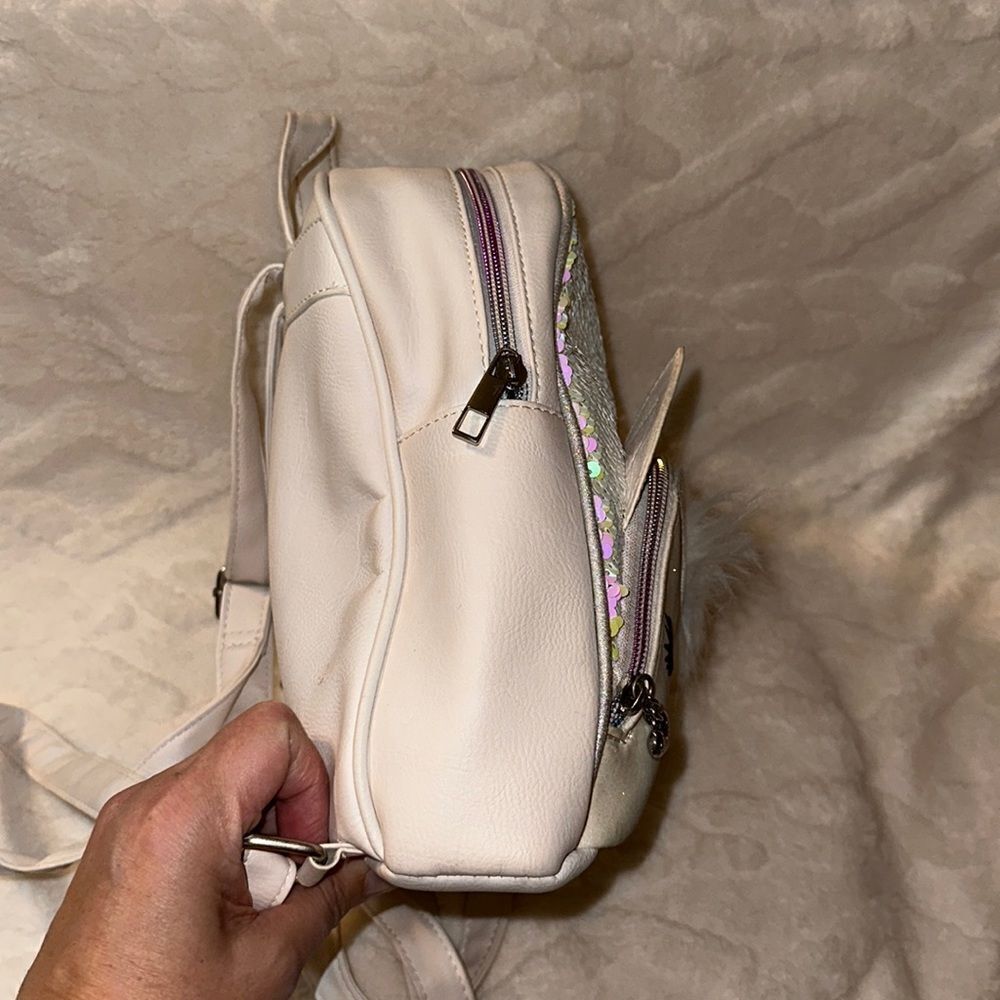 OMG White Rainbow Sequined Faux Leather Kitty Mini Backpack - Picture 5 of 15